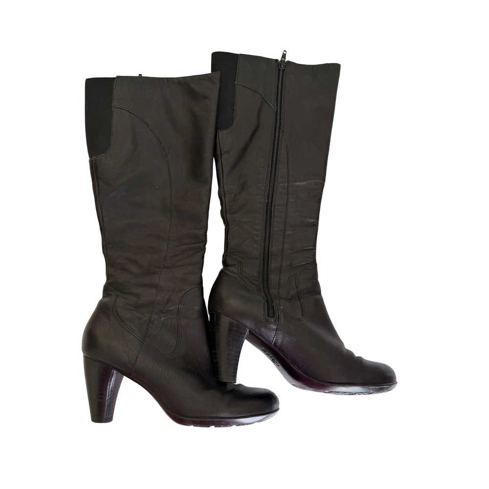 Indigo by Clarks Knee High Boots Women 7.5 M Black Leather Paisley Lined